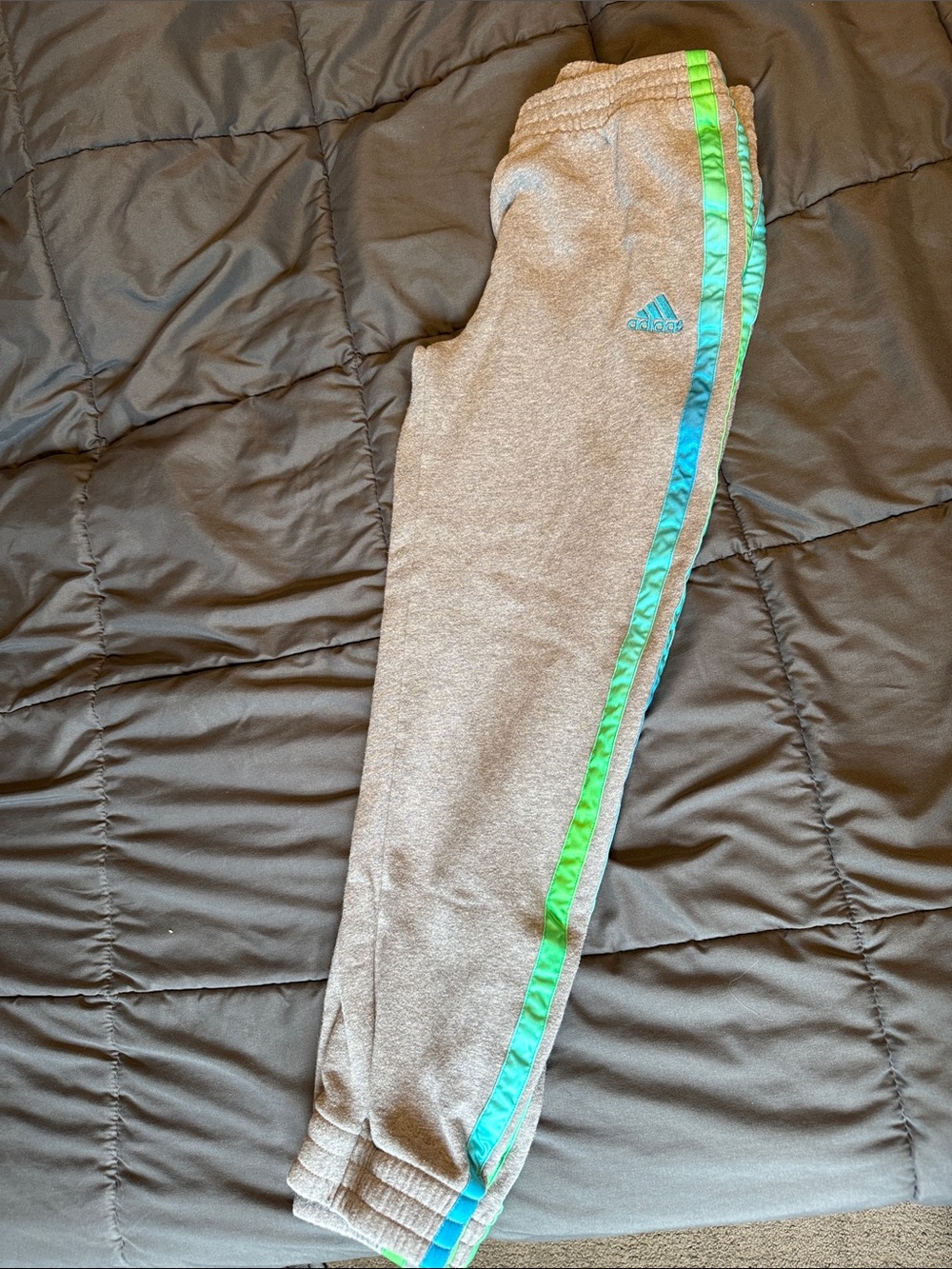 adidas Gray Sweatpants with Blue & Green Side Panels - Kids XL